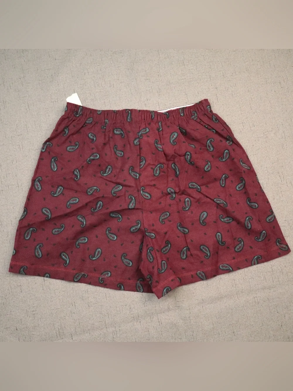 VINTAGE 90s PREMIO Men's Boxer Shorts Paisley Burgundy Red 100% Cotton Sz L